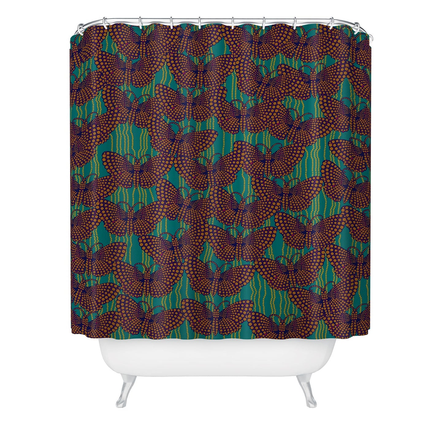 Ruby Door Butterflies And Pearls In Orange Shower Curtain