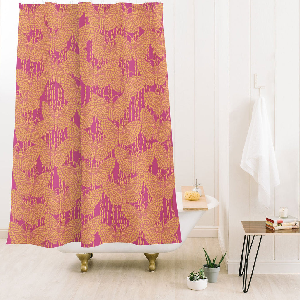 Ruby Door Butterflies And Pearls In Pink Shower Curtain