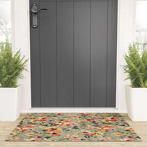 Ninola Design Botanic Retreat Floral Oleander Whimsical Teal Green Welcome Mat