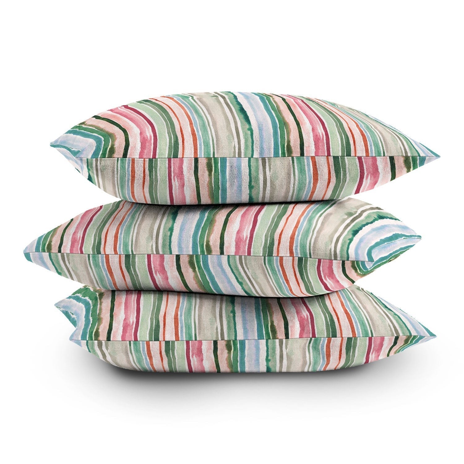 Ninola Design Botanic Retreat Watercolor Stripes Green Orange Red Throw Pillow