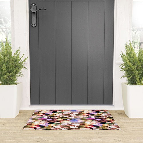 Ninola Design Botanic Retreat Ombre Abstract Watercolor Flowers Pink gold Welcome Mat