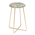 Ninola Design Botanic Retreat Floral Oleander Whimsical Teal Green Counter Stool