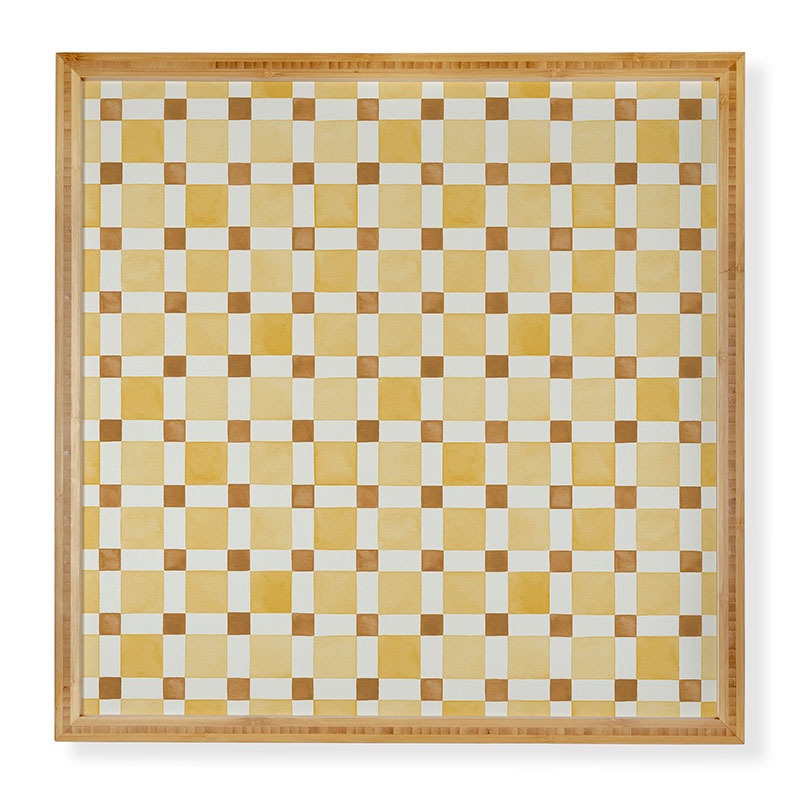 Ninola Design Everyday Artifact Checker Mosaic Tiles Geometry Yellow Framed Wall Art
