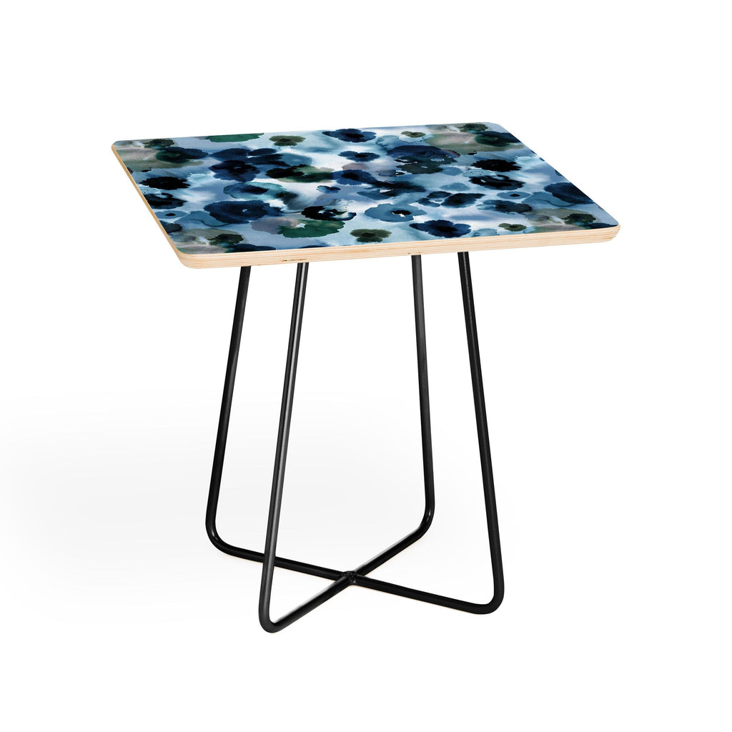 Ninola Design Botanic Retreat Ombre Abstract Watercolor Flowers Blue Navy Side Table