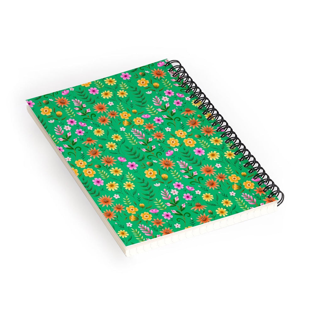 Pimlada Phuapradit Ditsy Spring Floral Green Spiral Notebook