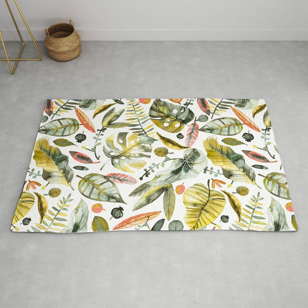 Ninola Design Botanic Retreat Tropical Jungle Leaves Botanical Green Orange Area Rug