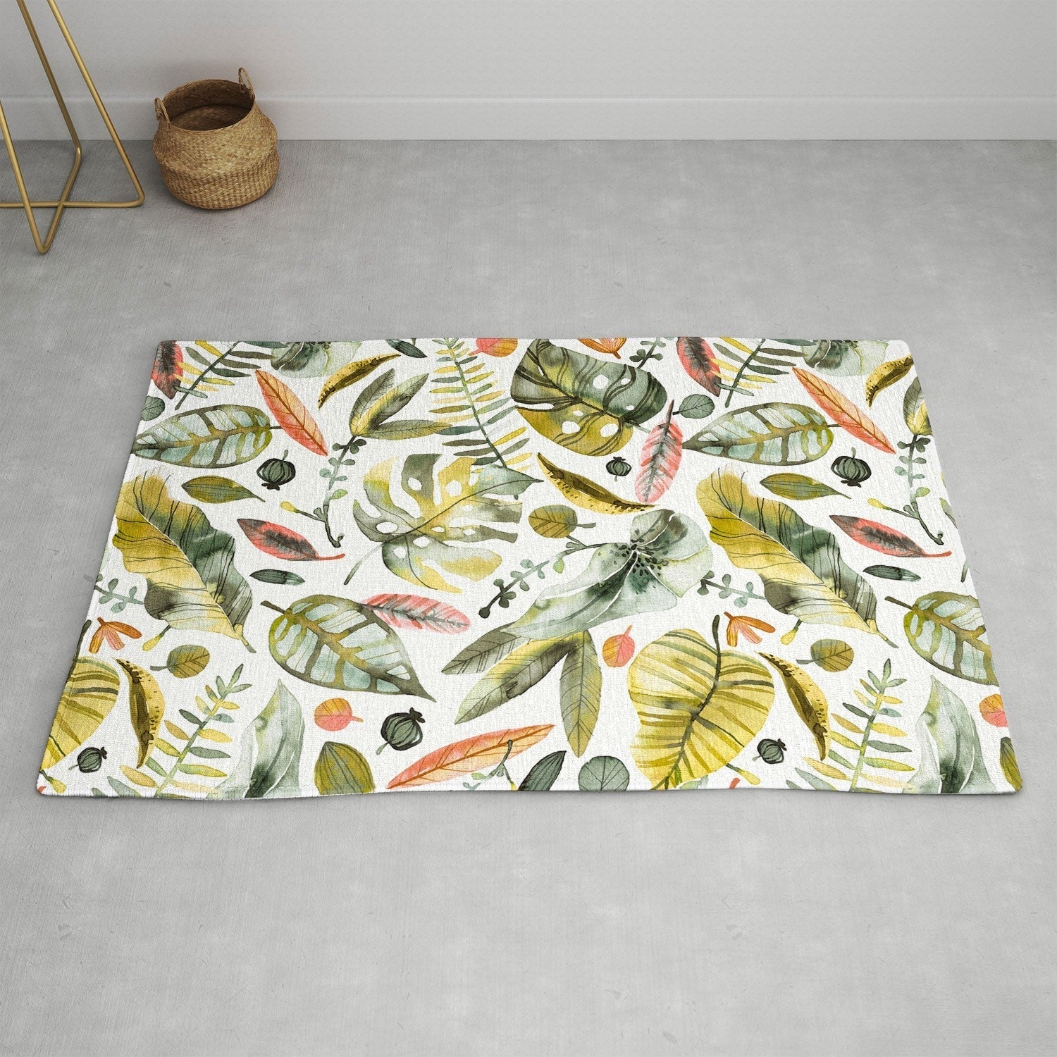 Ninola Design Botanic Retreat Tropical Jungle Leaves Botanical Green Orange Area Rug