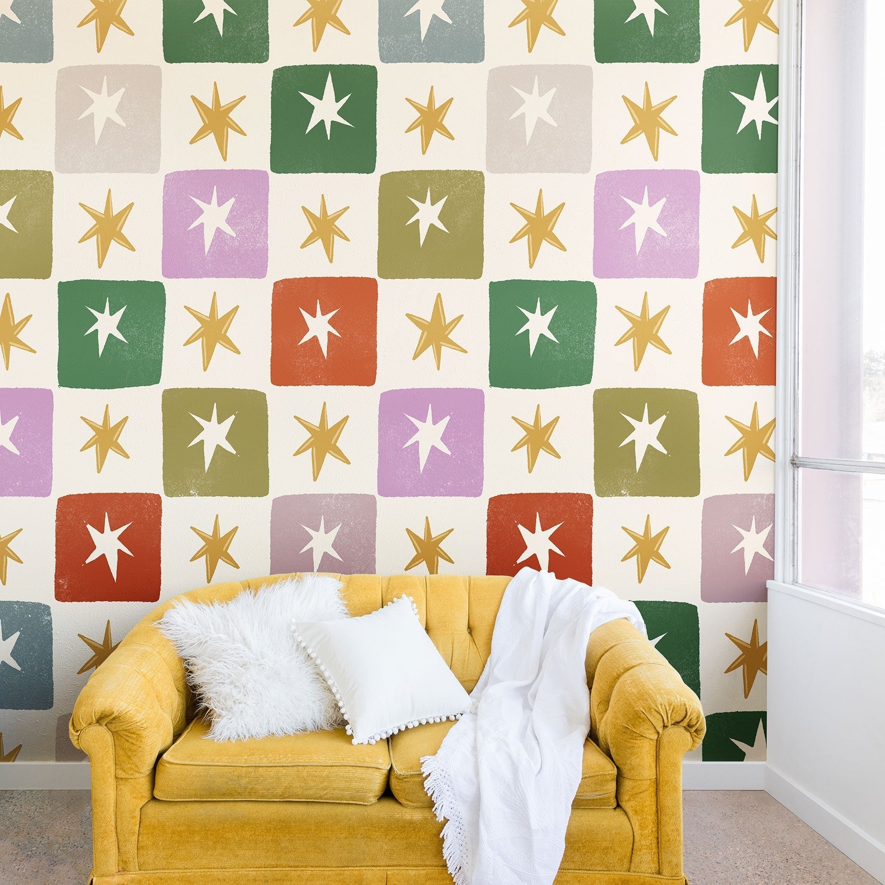 LouBruzzoni Retro Star Block Pattern Wall Mural