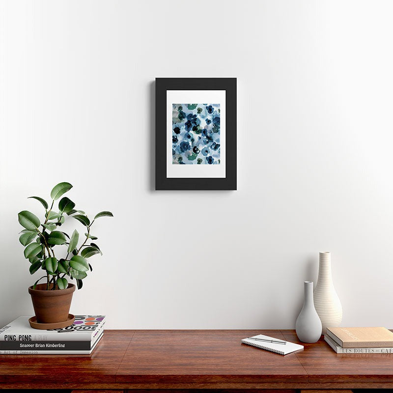 Ninola Design Botanic Retreat Ombre Abstract Watercolor Flowers Blue Navy Framed Art Print