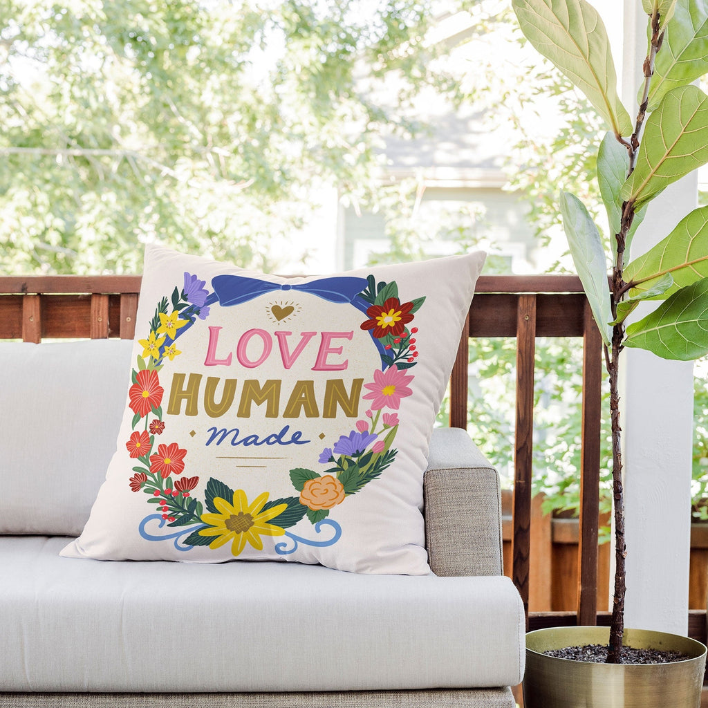 Design by Spark Love Human Made Floral Wreath Outdoor Throw Pillow