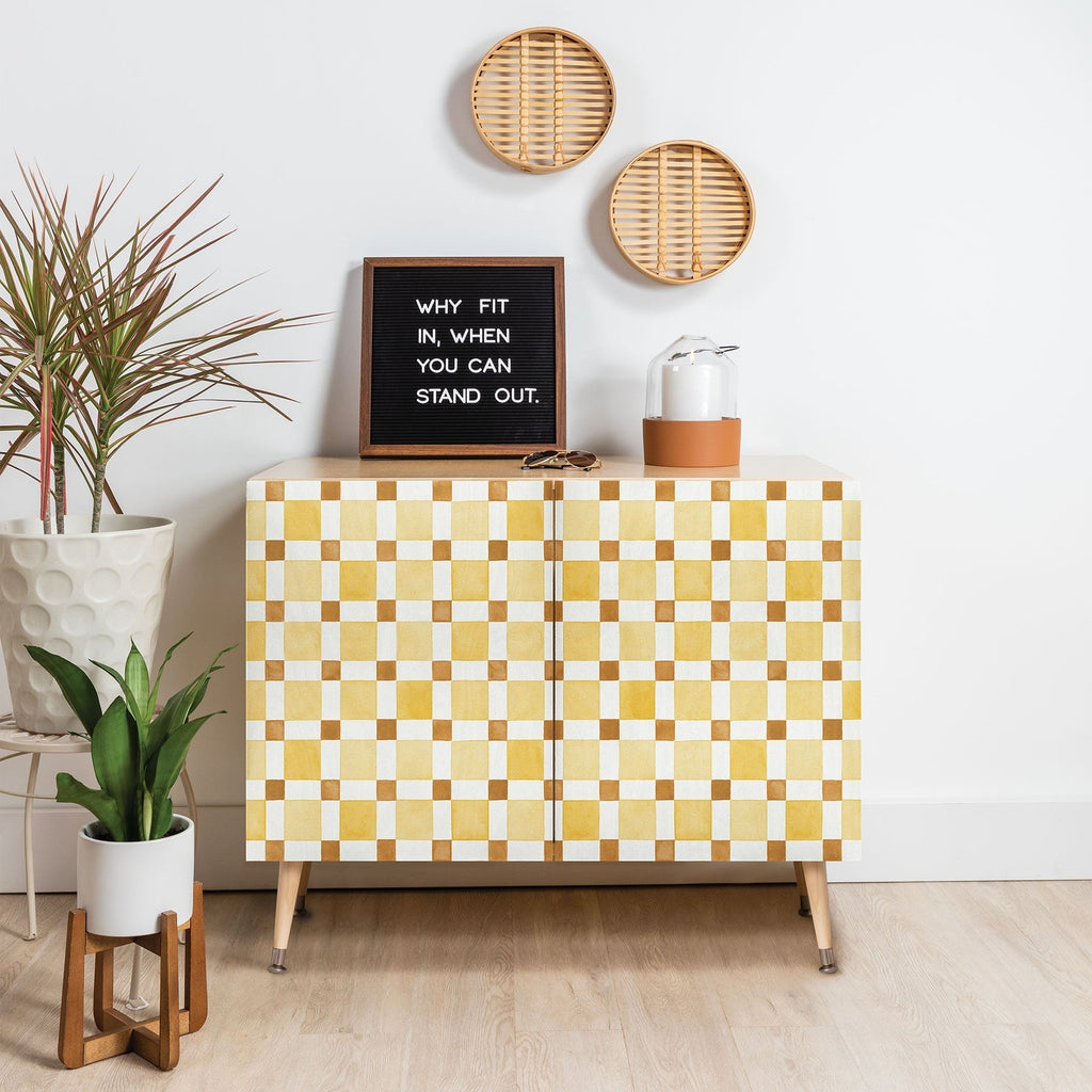 Ninola Design Everyday Artifact Checker Mosaic Tiles Geometry Yellow Credenza