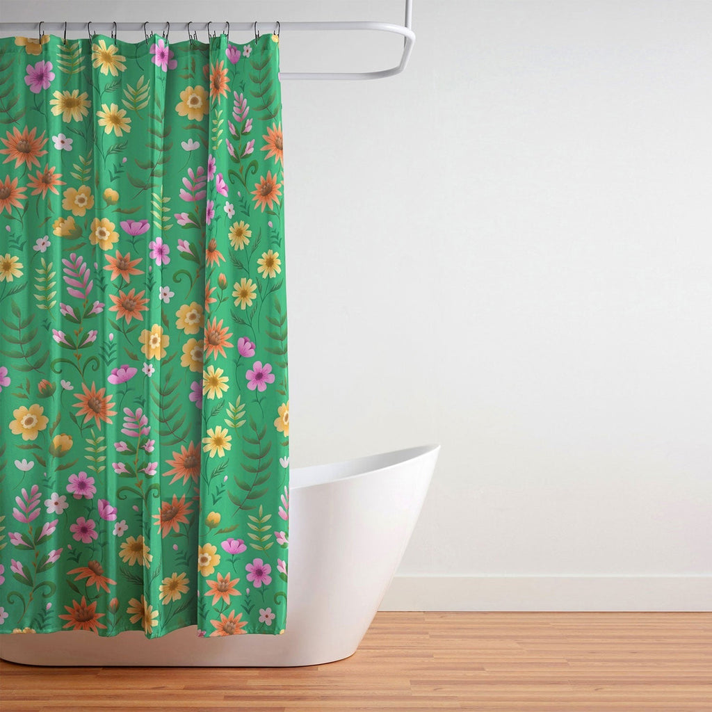 Pimlada Phuapradit Ditsy Spring Floral Green Shower Curtain