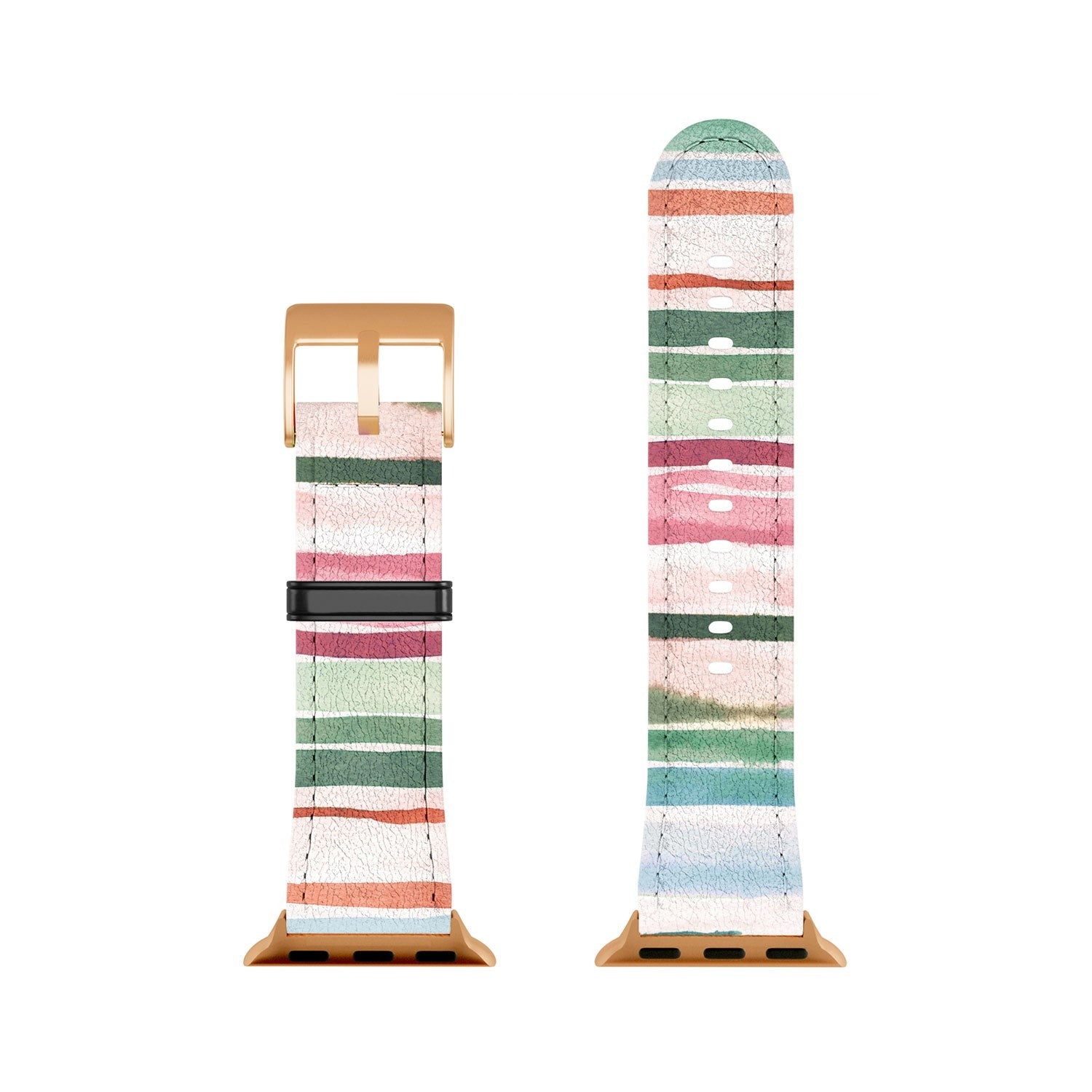 Ninola Design Botanic Retreat Watercolor Stripes Green Orange Red Apple Watch Band