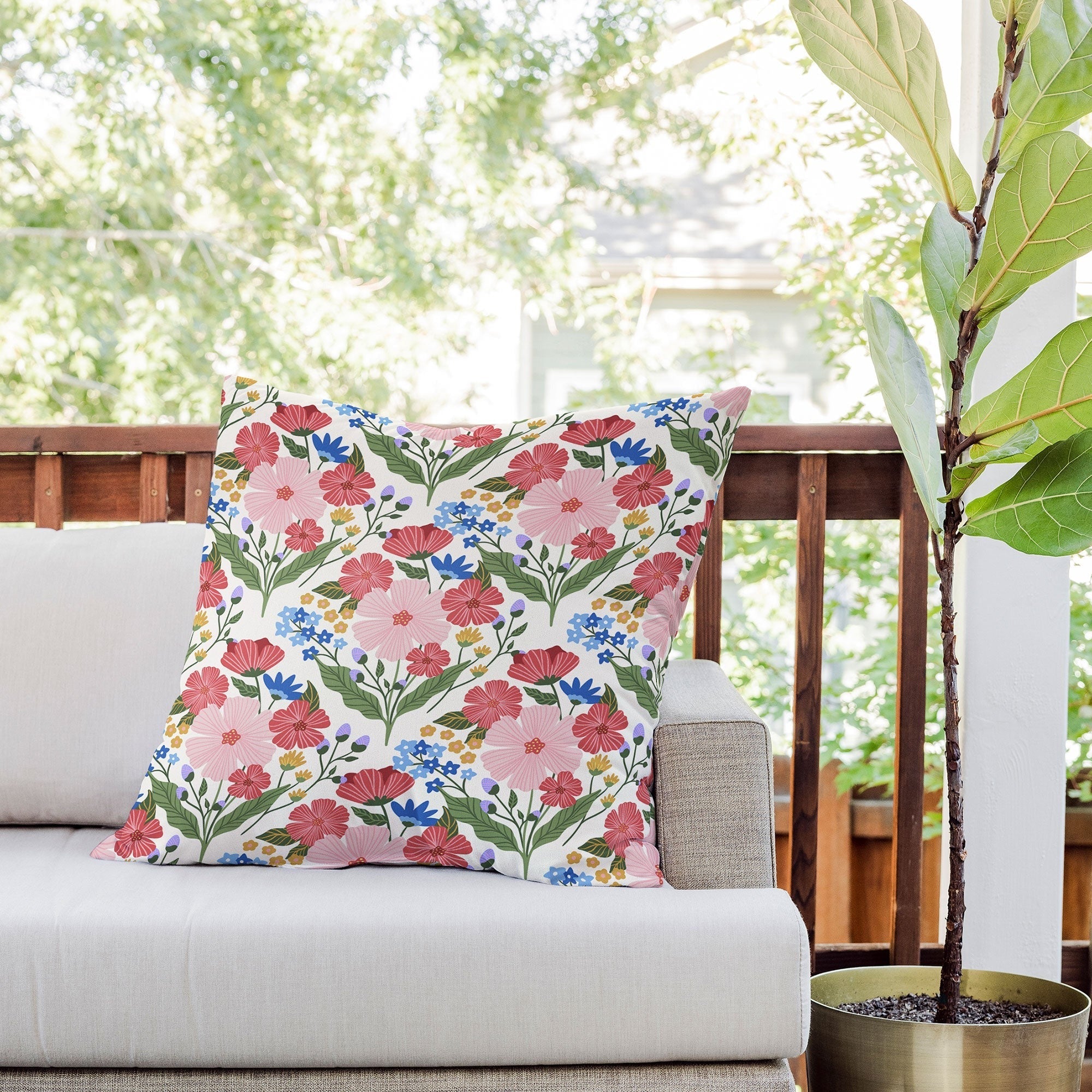 Design by Spark Wild Bloom Flowers Outdoor Throw Pillow