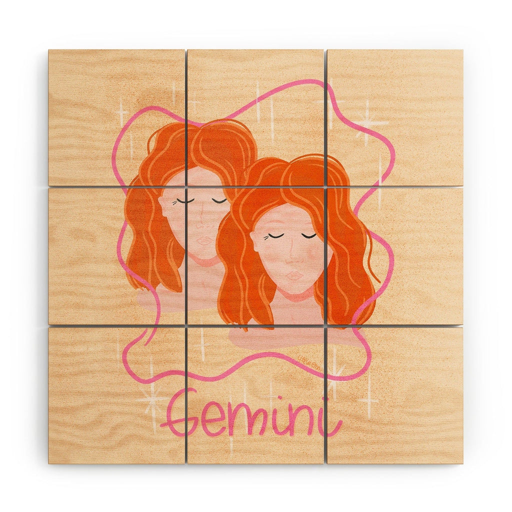 Little Om Zodiac Signs Gemini Wood Wall Mural