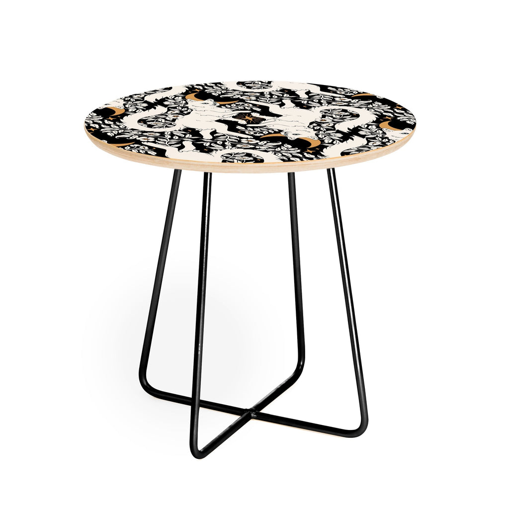 Avenie Celestial Cats Gold Round Side Table