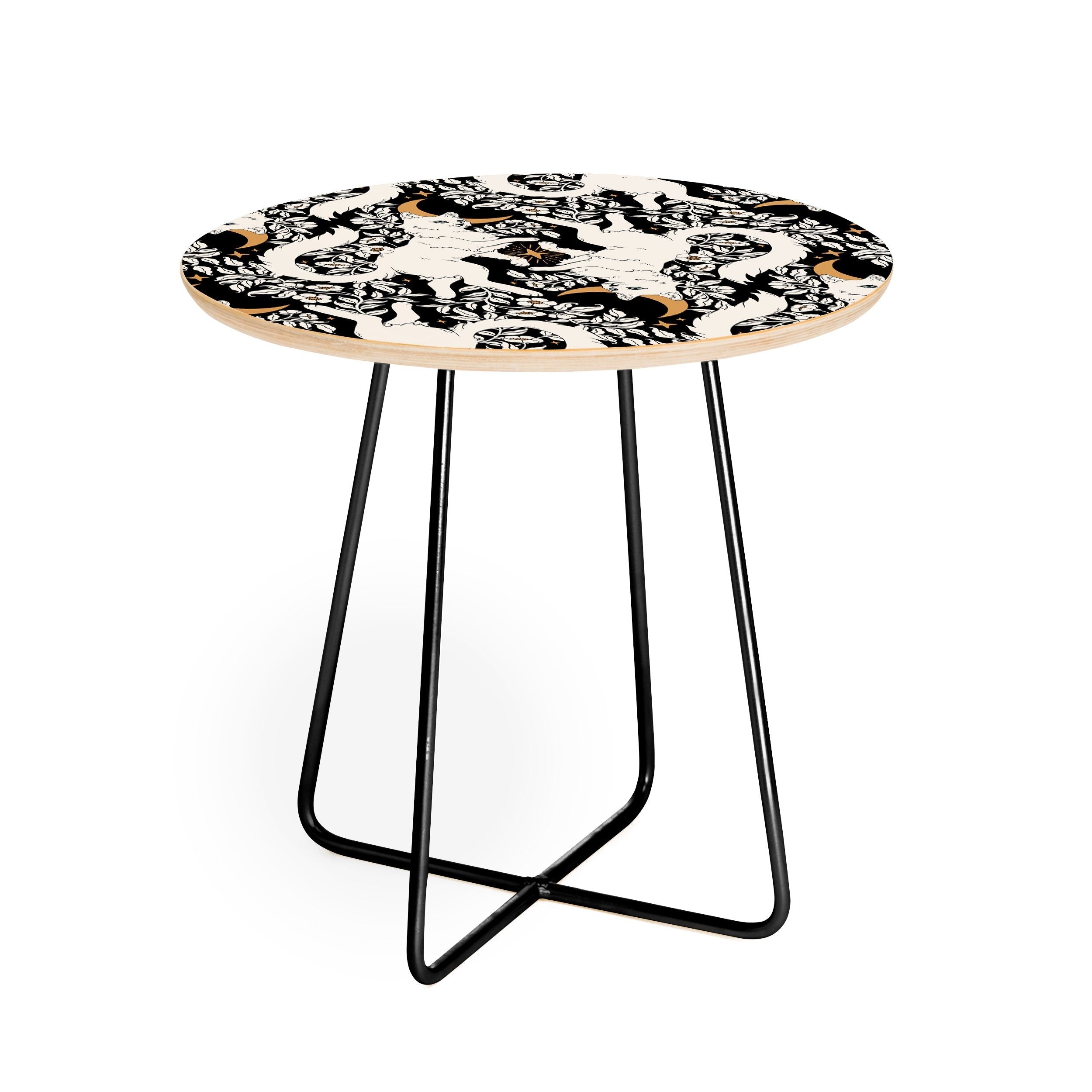 Avenie Celestial Cats Gold Round Side Table