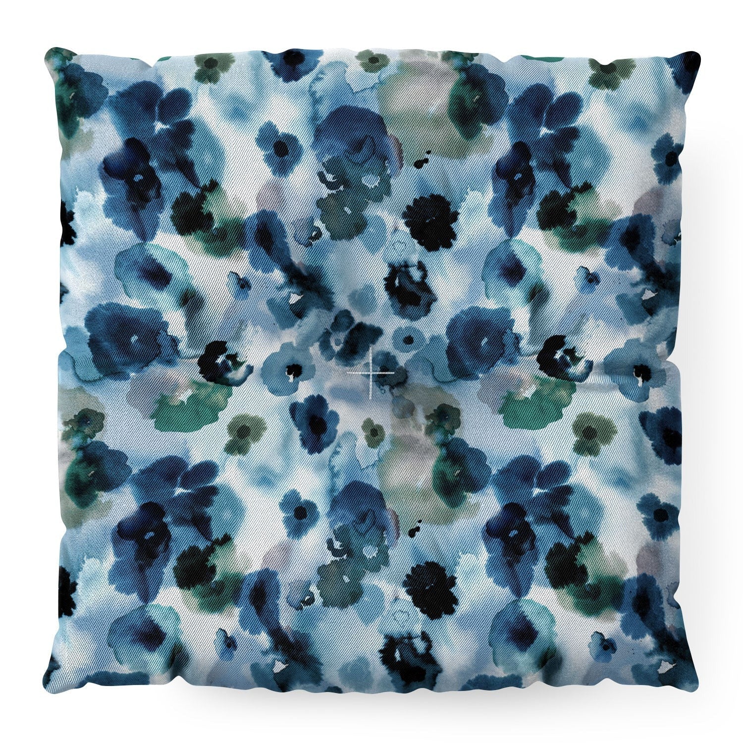 Ninola Design Botanic Retreat Ombre Abstract Watercolor Flowers Blue Navy Floor Pillow Square