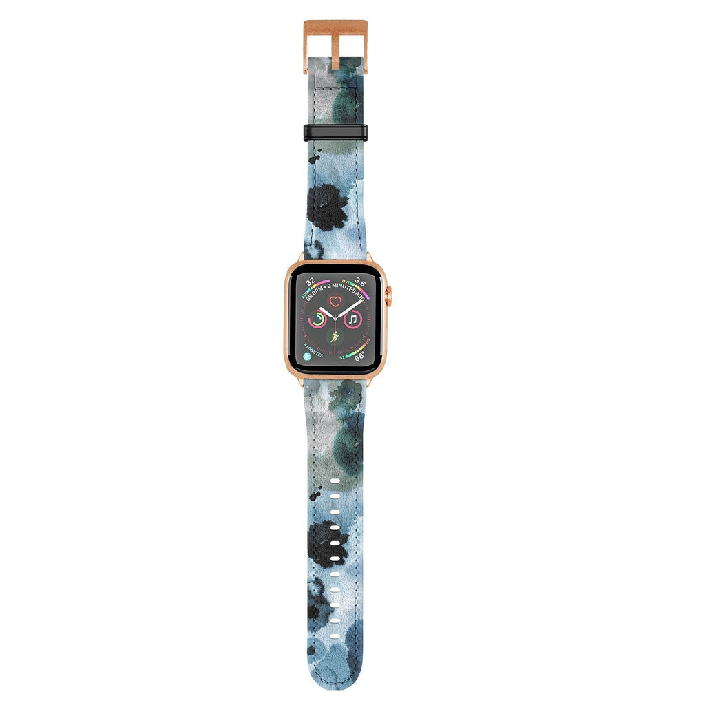 Ninola Design Botanic Retreat Ombre Abstract Watercolor Flowers Blue Navy Apple Watch Band