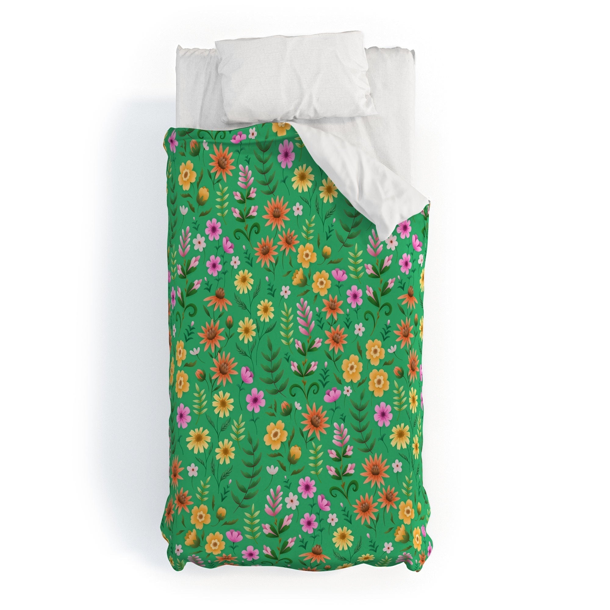 Pimlada Phuapradit Ditsy Spring Floral Green Duvet Cover