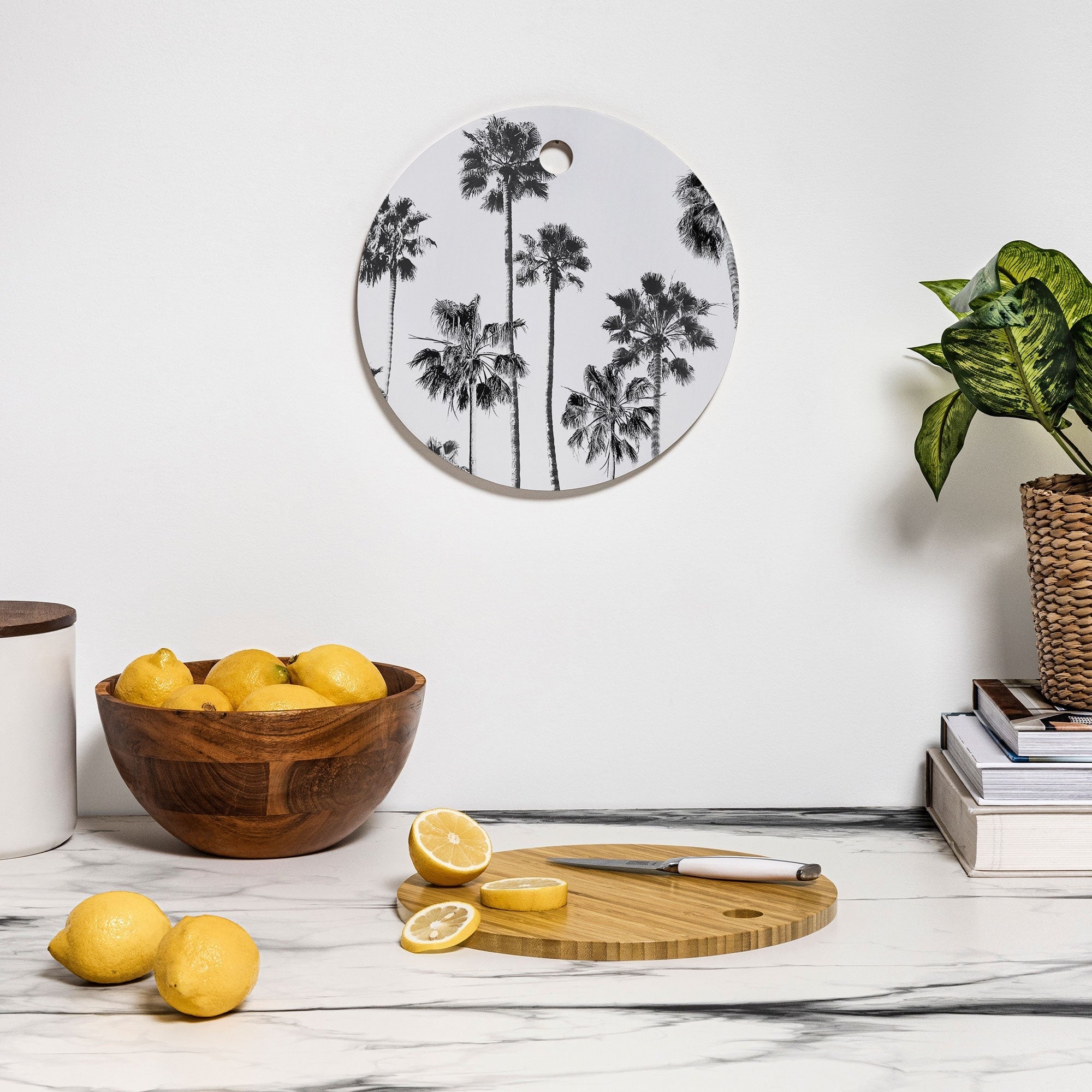 Gal Design Black And White Palms Cutting Board Round