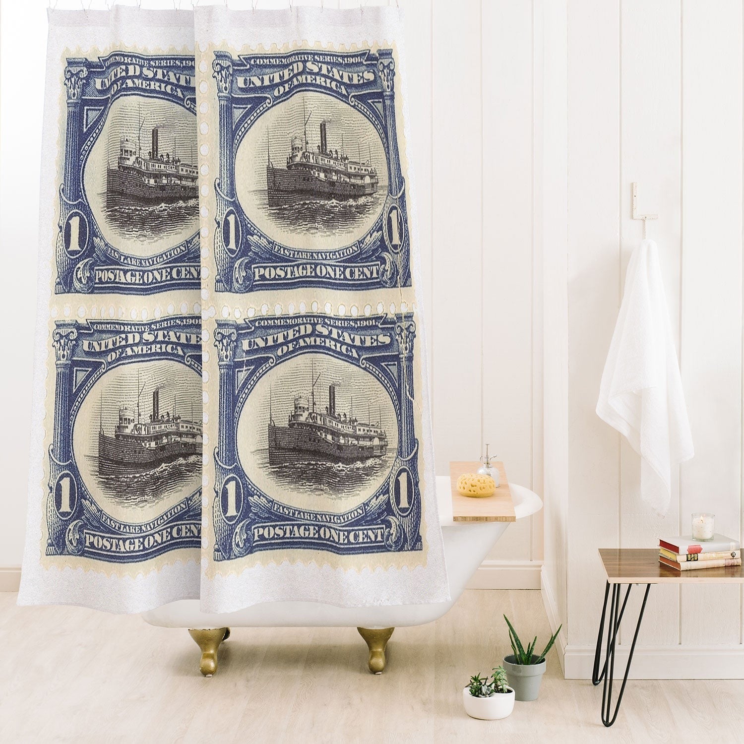 DENY Designs 1901 1c Fast Lake Navigation Stamps Shower Curtain