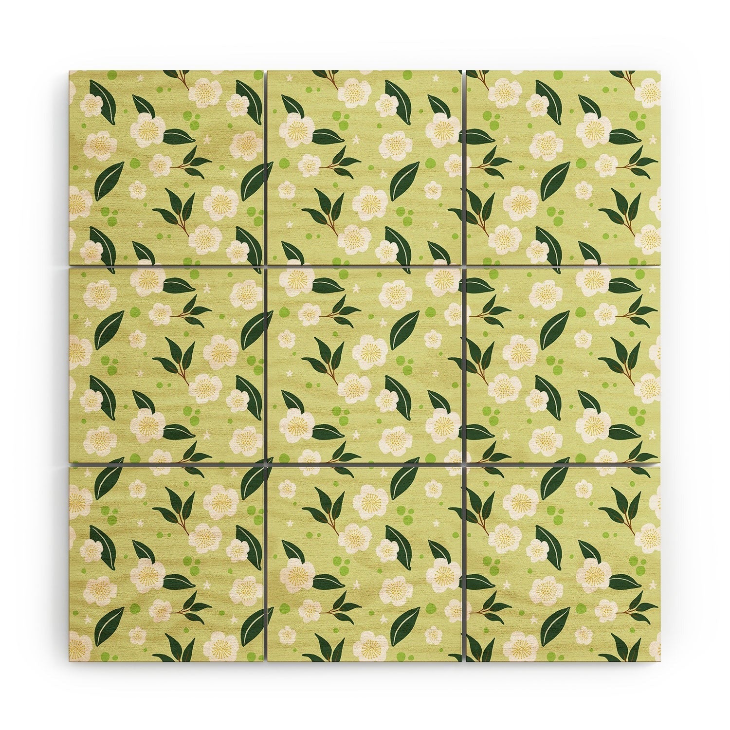 Design by Spark Matcha Tea Florals Wood Wall Mural