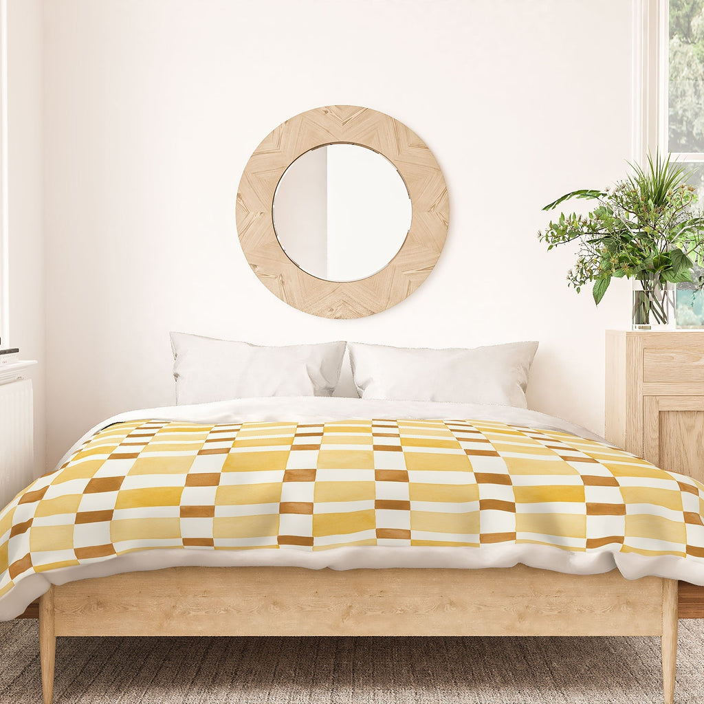 Ninola Design Everyday Artifact Checker Mosaic Tiles Geometry Yellow Duvet Cover