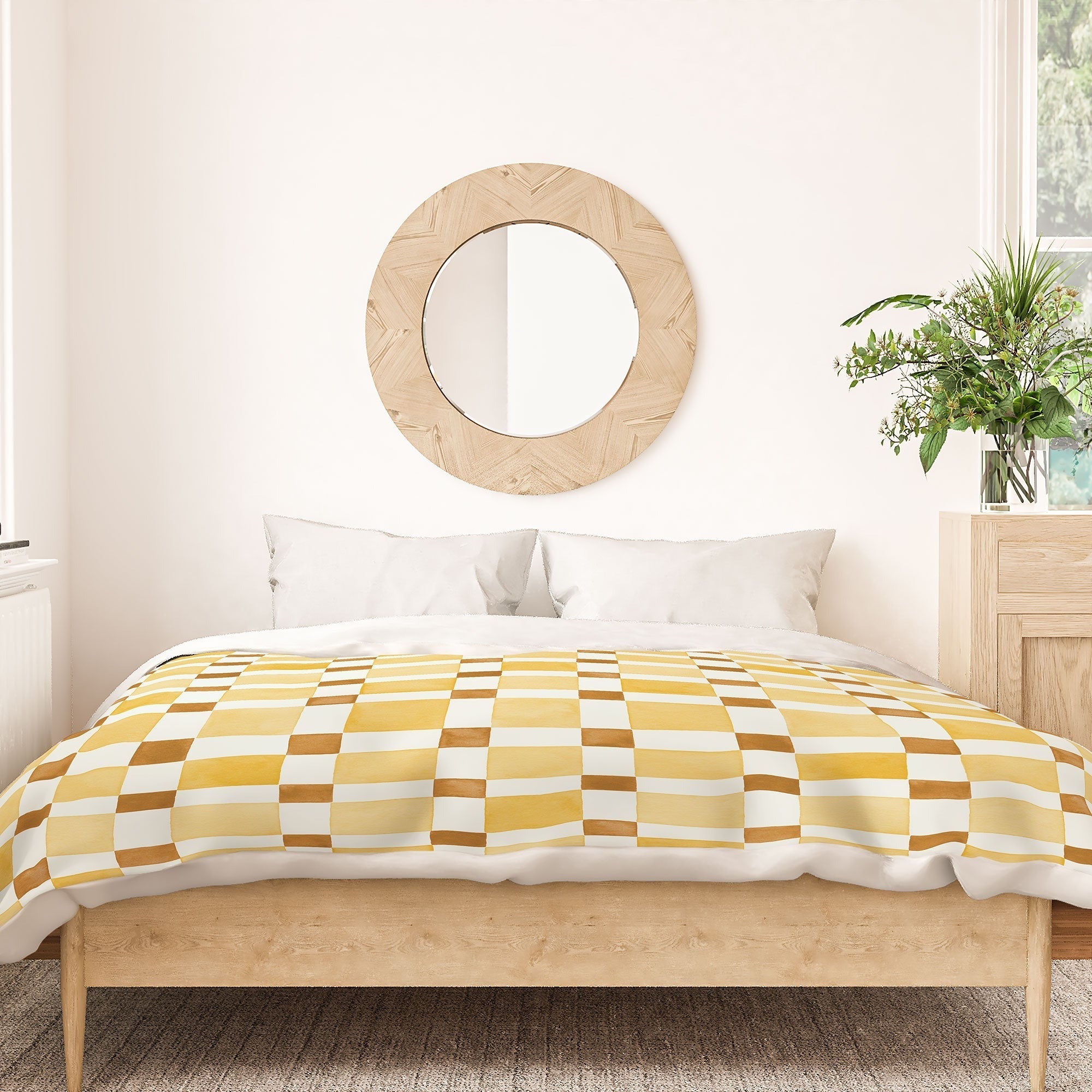 Ninola Design Everyday Artifact Checker Mosaic Tiles Geometry Yellow Duvet Cover