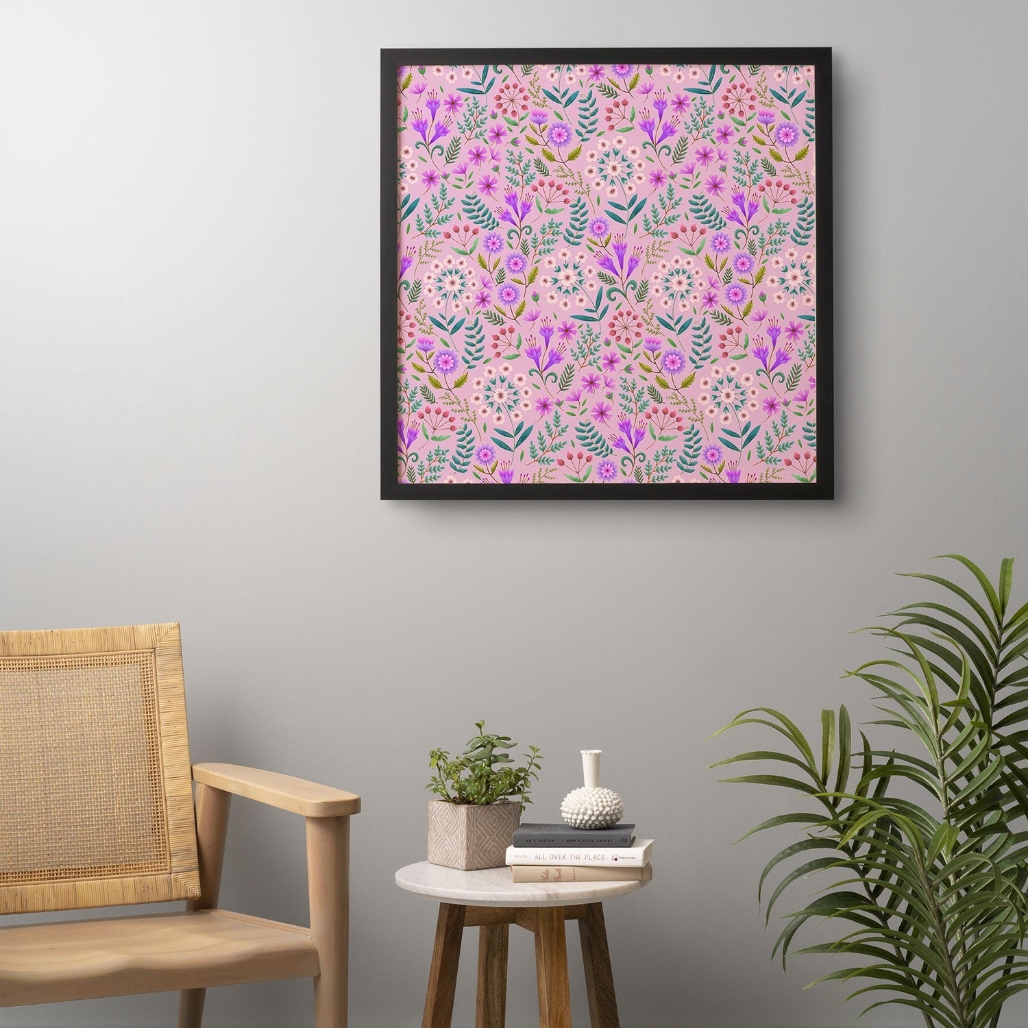 Pimlada Phuapradit Ditsy Purple Floral Half Drop Framed Wall Art
