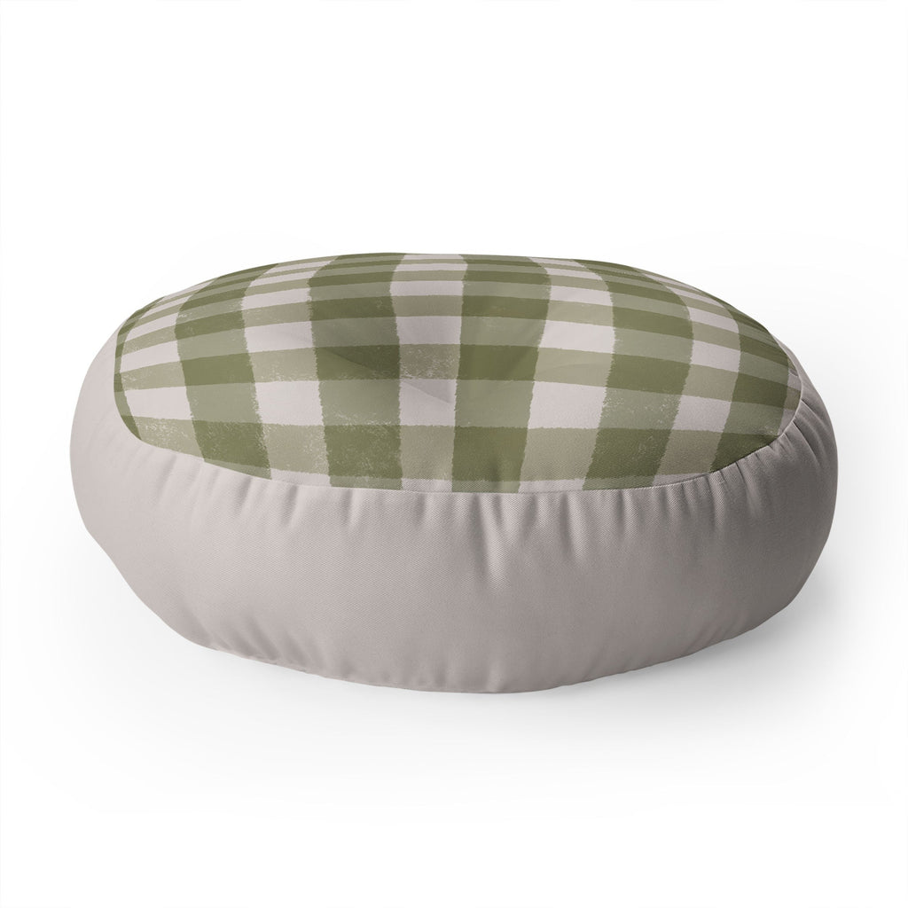 Menina Lisboa Rustic Green Plaid Floor Pillow Round
