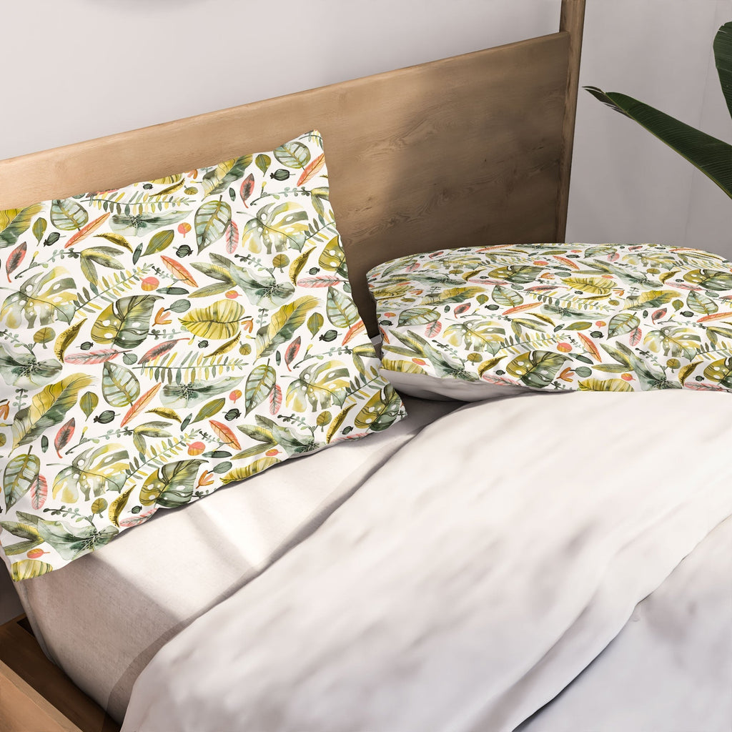 Ninola Design Botanic Retreat Tropical Jungle Leaves Botanical Green Orange Pillow Shams