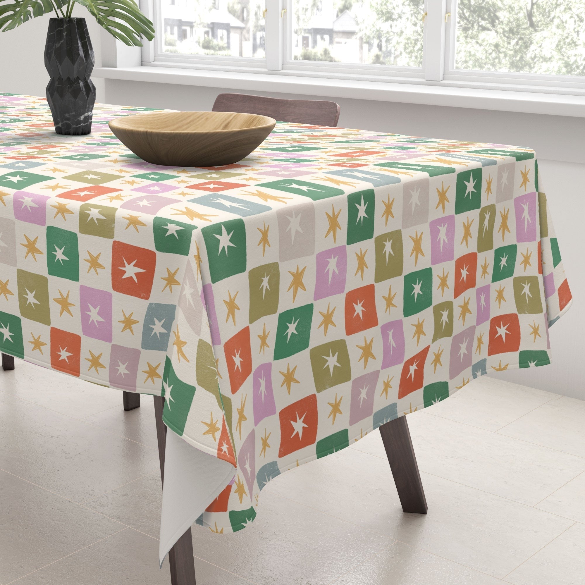 LouBruzzoni Retro Star Block Pattern Tablecloth