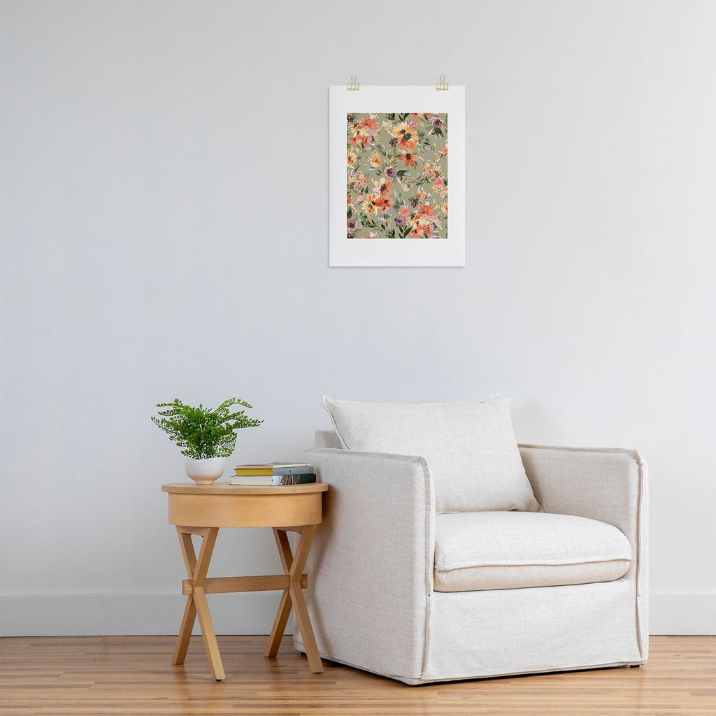 Ninola Design Botanic Retreat Painterly Tropical Flowers Sage Green Art Print