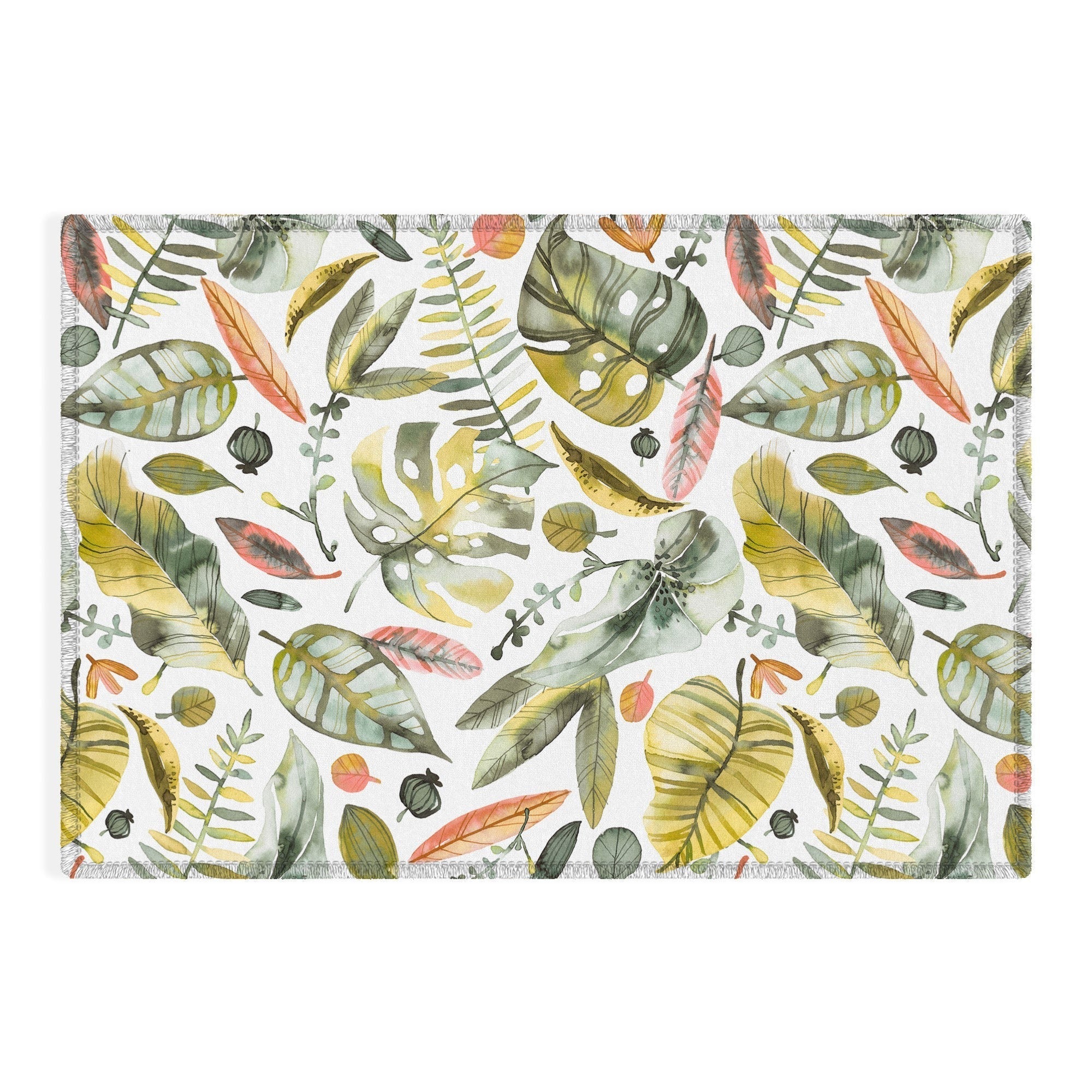 Ninola Design Botanic Retreat Tropical Jungle Leaves Botanical Green Orange Outdoor Rug