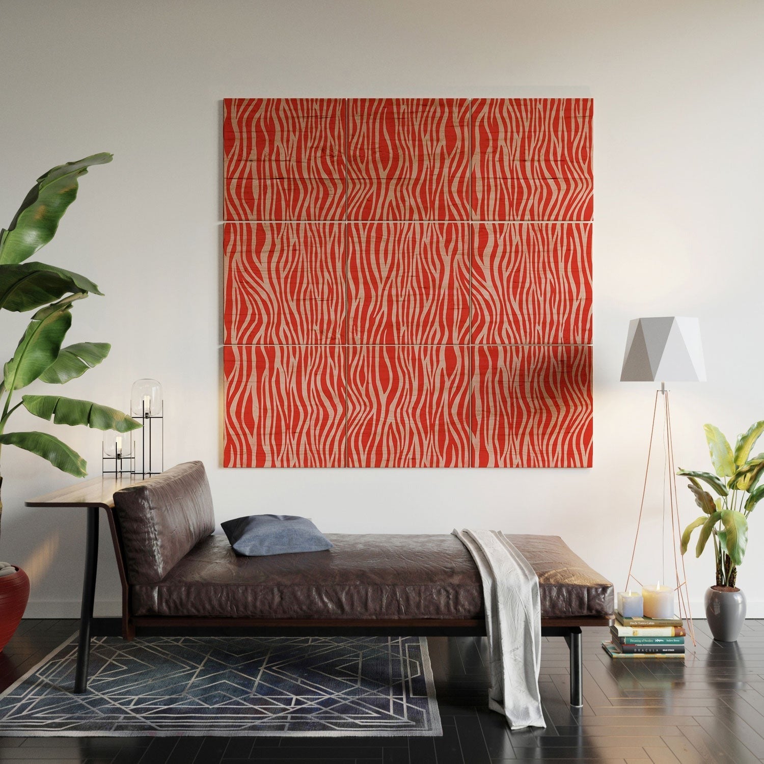Avenie BR Red Zebra Stripe Wood Wall Mural
