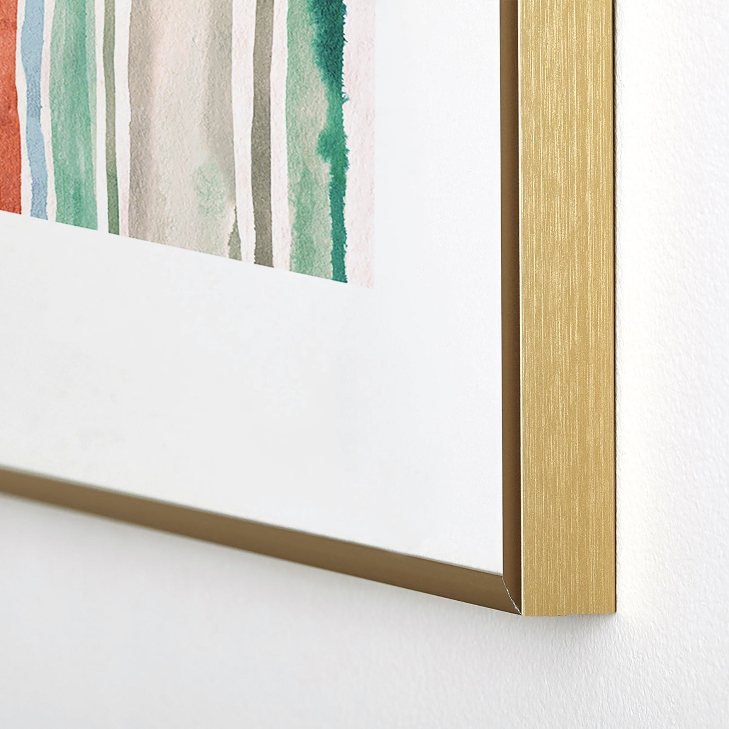 Ninola Design Botanic Retreat Watercolor Stripes Green Orange Red Metal Framed Art Print