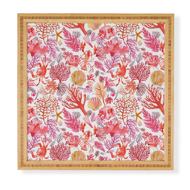 Ninola Design Botanic Retreat Coral Reef Crab Lobster Red Framed Wall Art