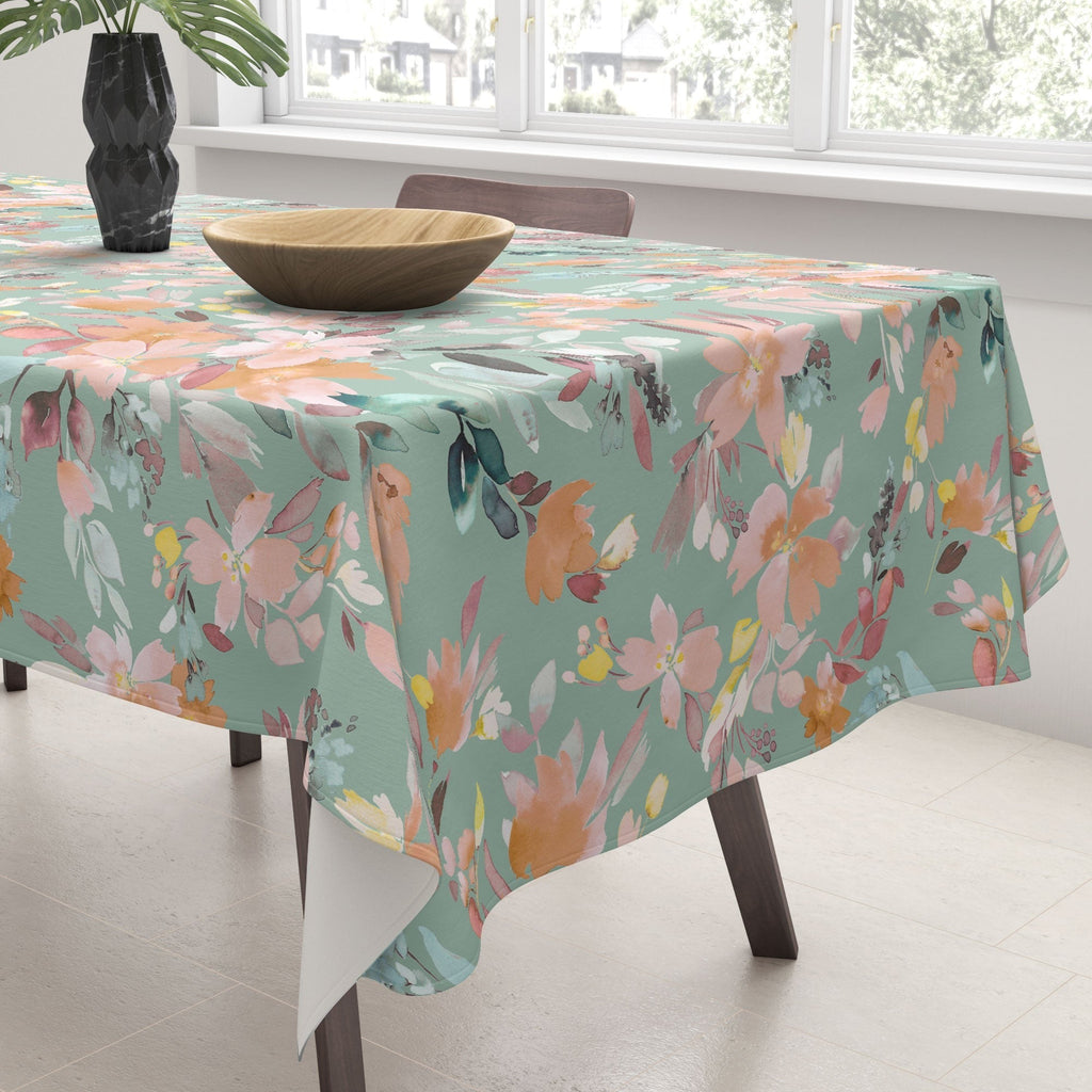 Ninola Design Botanic Retreat Floral Oleander Whimsical Teal Green Tablecloth