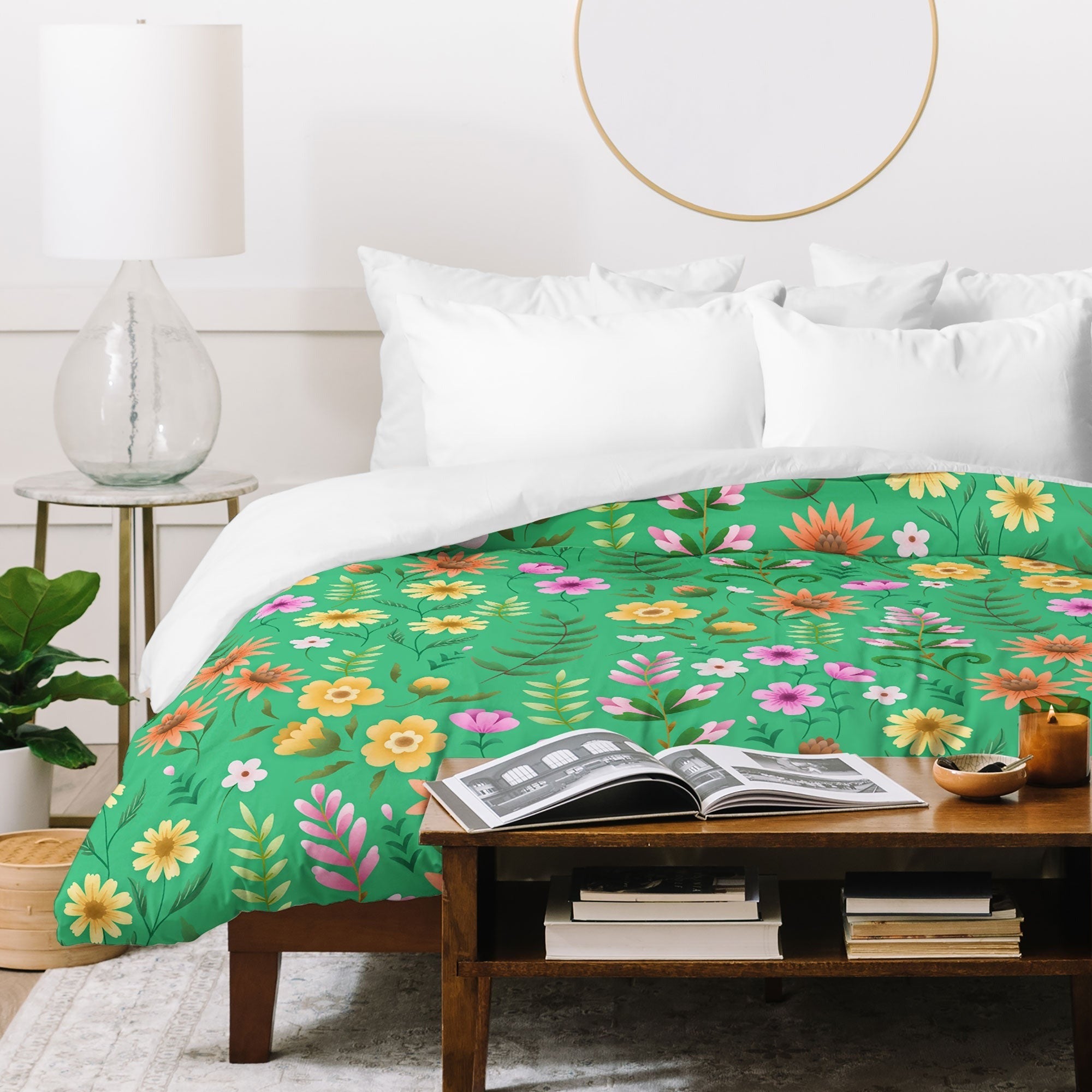 Pimlada Phuapradit Ditsy Spring Floral Green Duvet Cover