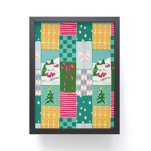 LouBruzzoni Cozy Christmas Patchwork Framed Mini Art Print