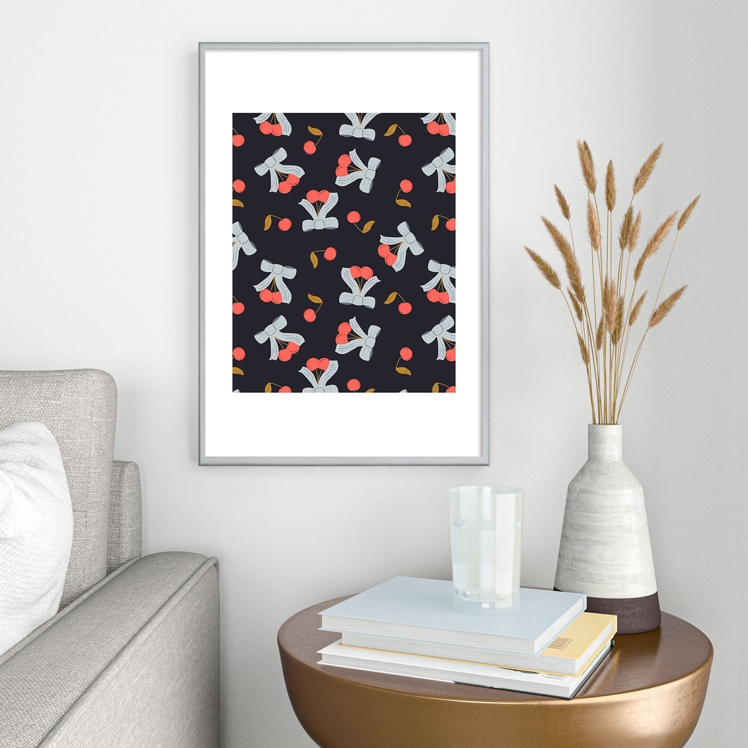 Jennifer Labre Cherries and Bows Metal Framed Art Print