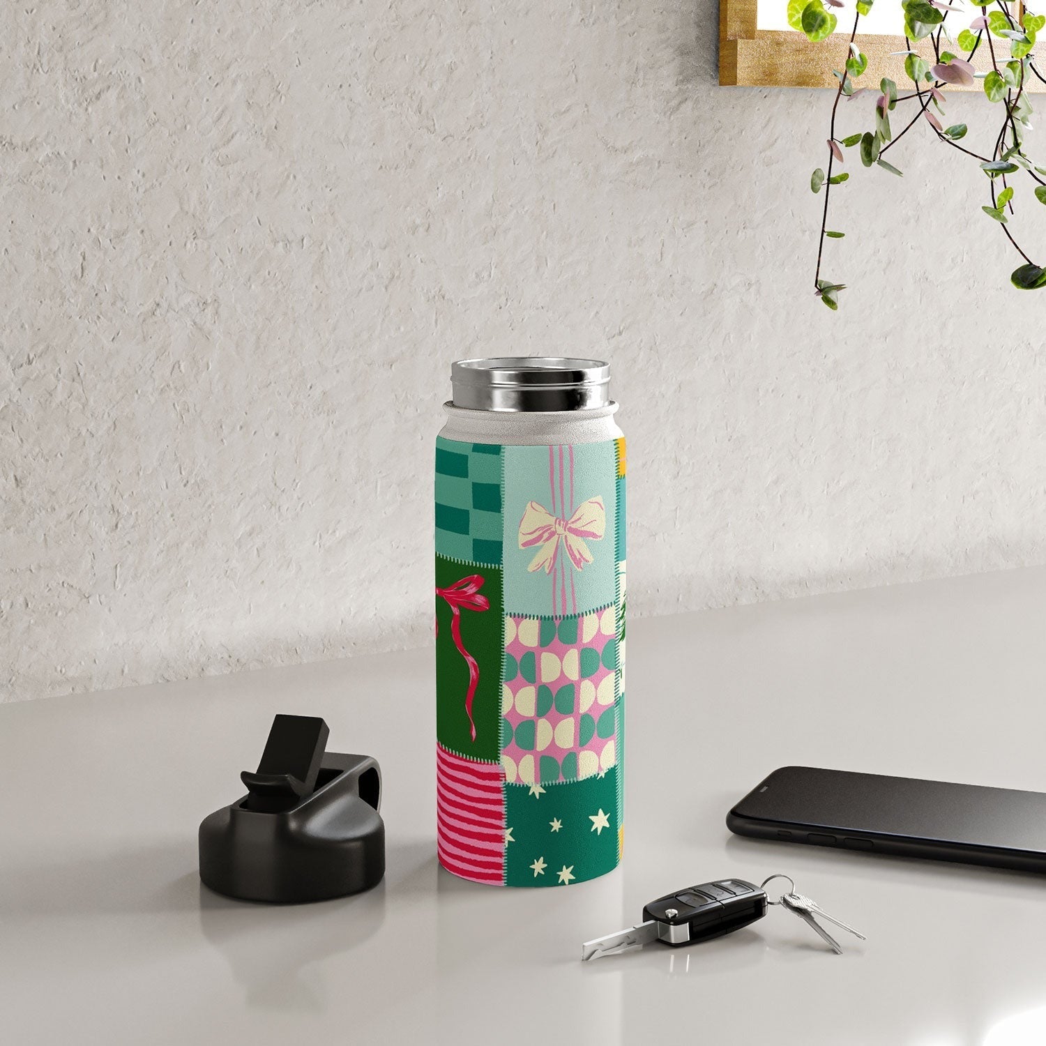 LouBruzzoni Cozy Christmas Patchwork Water Bottle