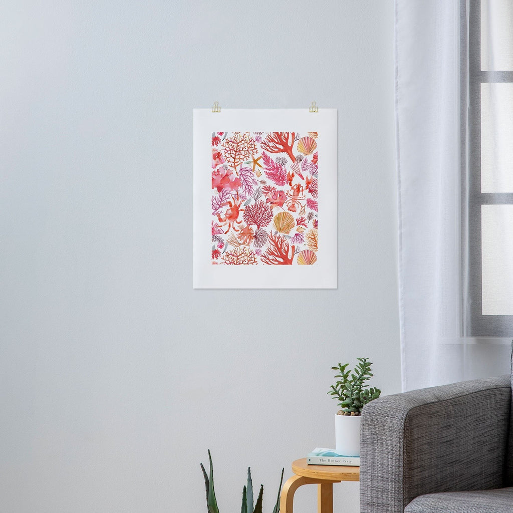 Ninola Design Botanic Retreat Coral Reef Crab Lobster Red Art Print