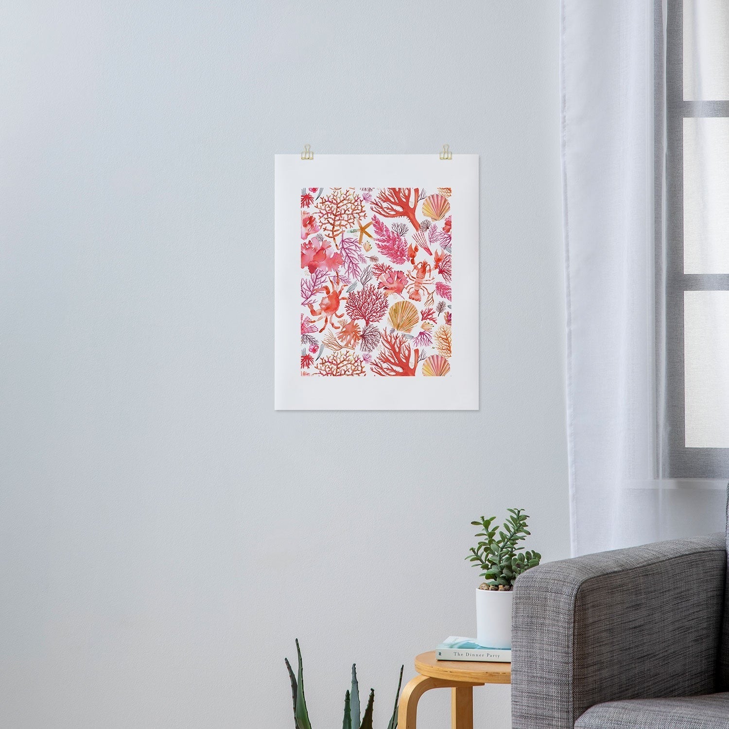Ninola Design Botanic Retreat Coral Reef Crab Lobster Red Art Print