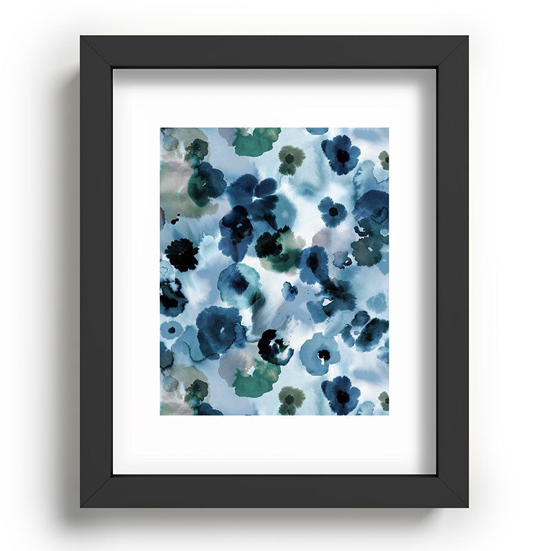 Ninola Design Botanic Retreat Ombre Abstract Watercolor Flowers Blue Navy Recessed Framing Rectangle