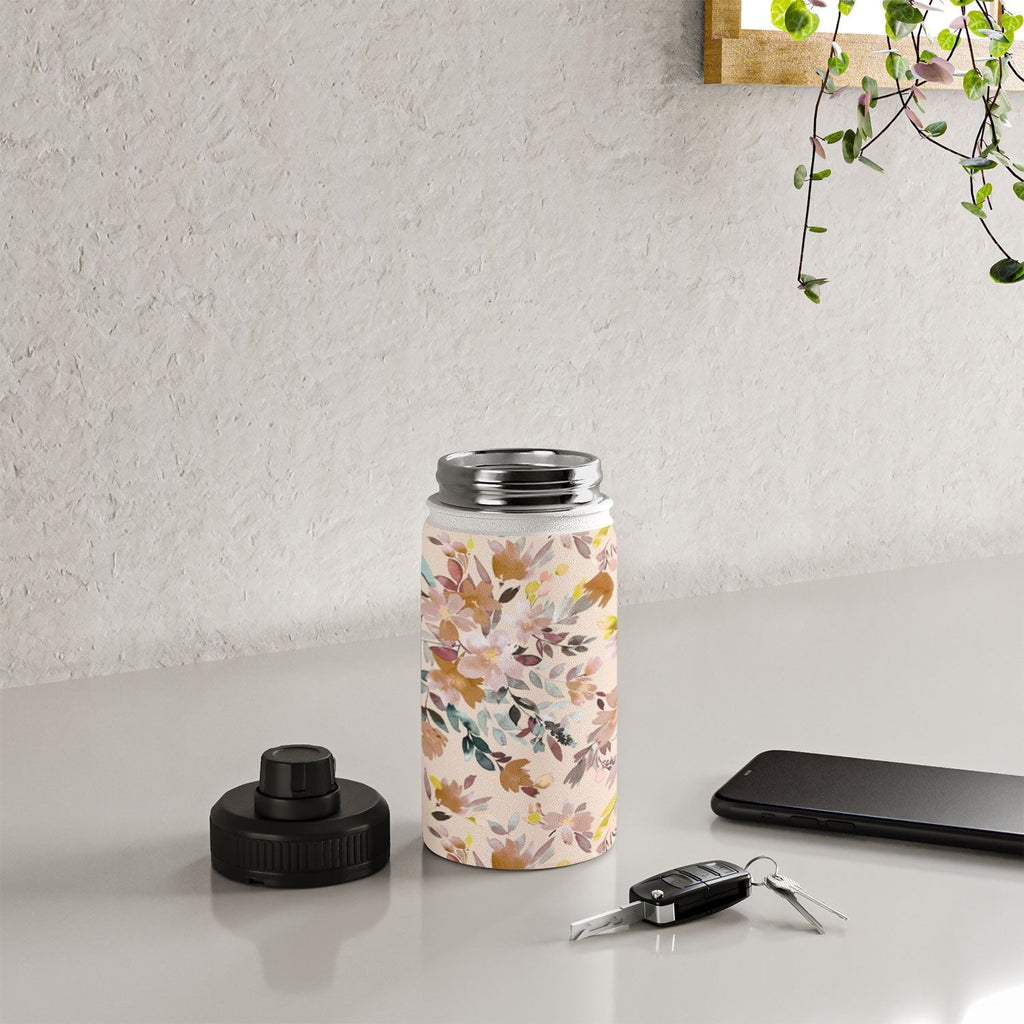 Ninola Design Botanic Retreat Floral Oleander Whimsical Soft Pink Water Bottle