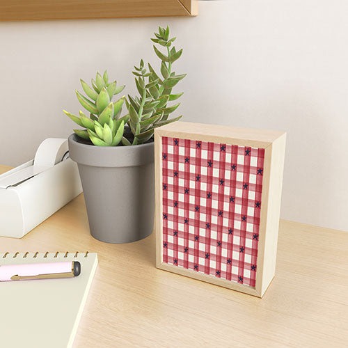 DENY Designs Red Gingham plus Stars Framed Mini Art Print