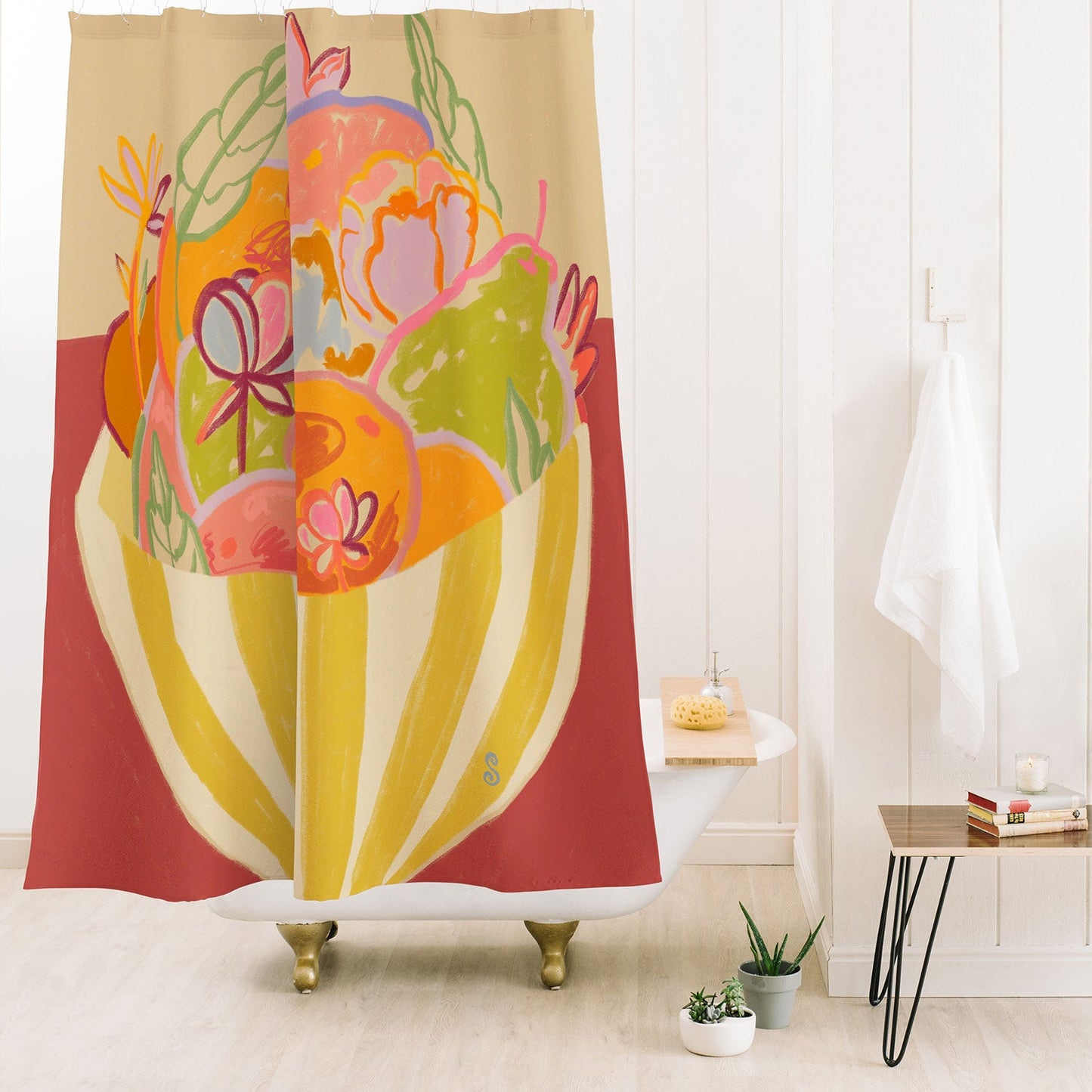 sandrapoliakov FRUIT AND FLOWER BOWL Shower Curtain