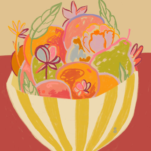 sandrapoliakov FRUIT AND FLOWER BOWL Shower Curtain